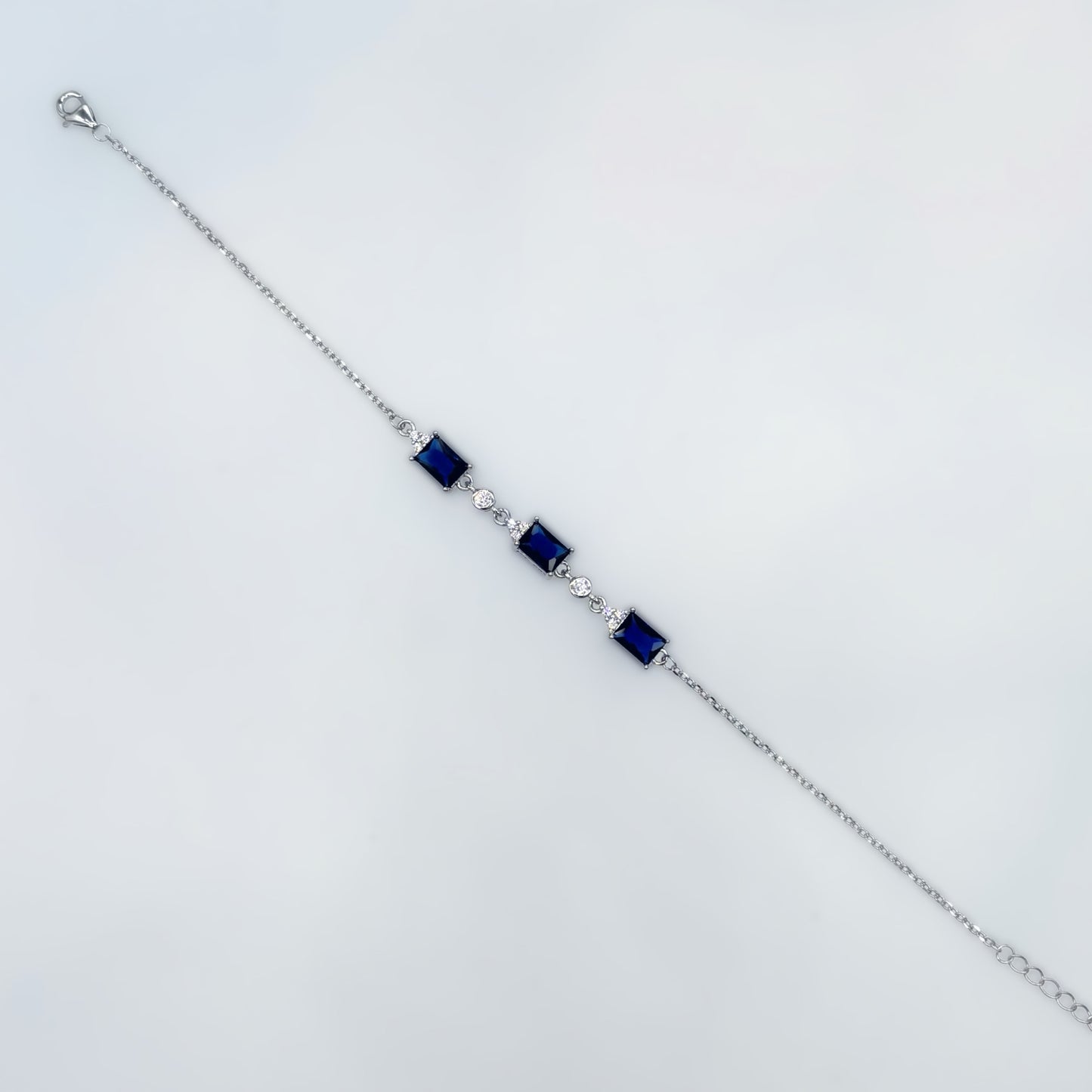 Royal Sapphire Emerald-Cut CZ Bracelet in Italian 92.5 Silver