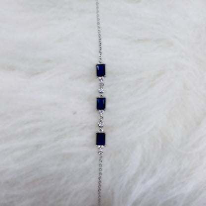 Royal Sapphire Emerald-Cut CZ Bracelet in Italian 92.5 Silver