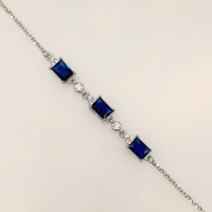 Royal Sapphire Emerald-Cut CZ Bracelet in Italian 92.5 Silver