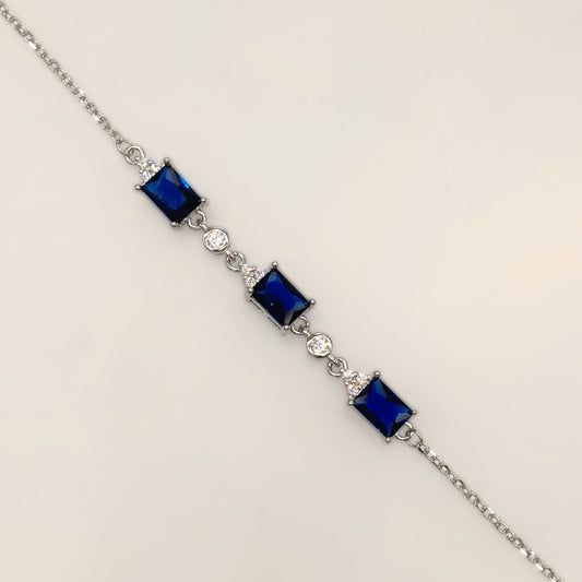 Royal Sapphire Emerald-Cut CZ Bracelet in Italian 92.5 Silver