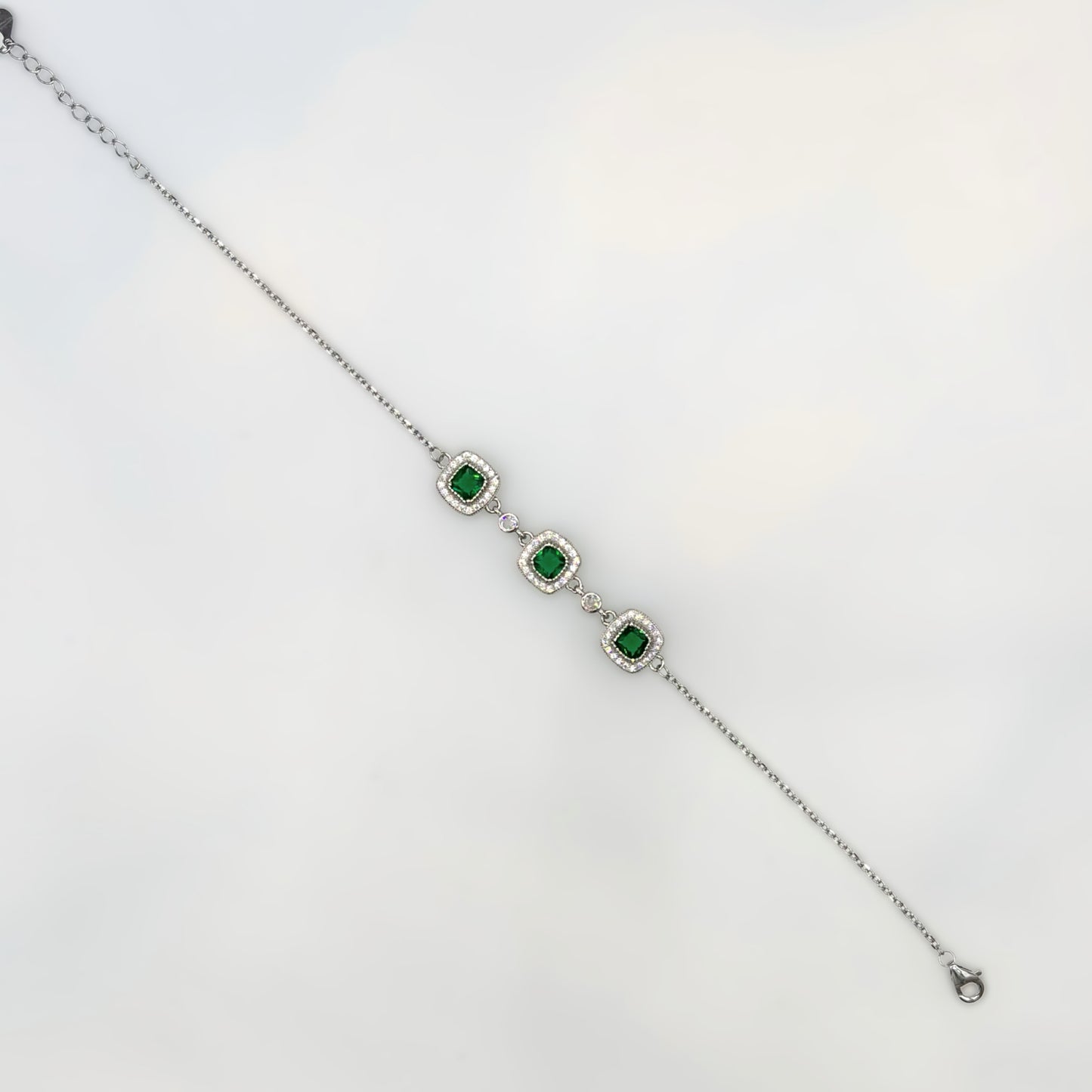 Emerald Majesty Cushion-Cut CZ Bracelet in Italian 92.5 Silver