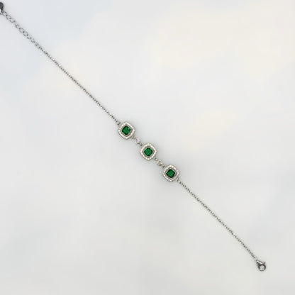 Emerald Majesty Cushion-Cut CZ Bracelet in Italian 92.5 Silver