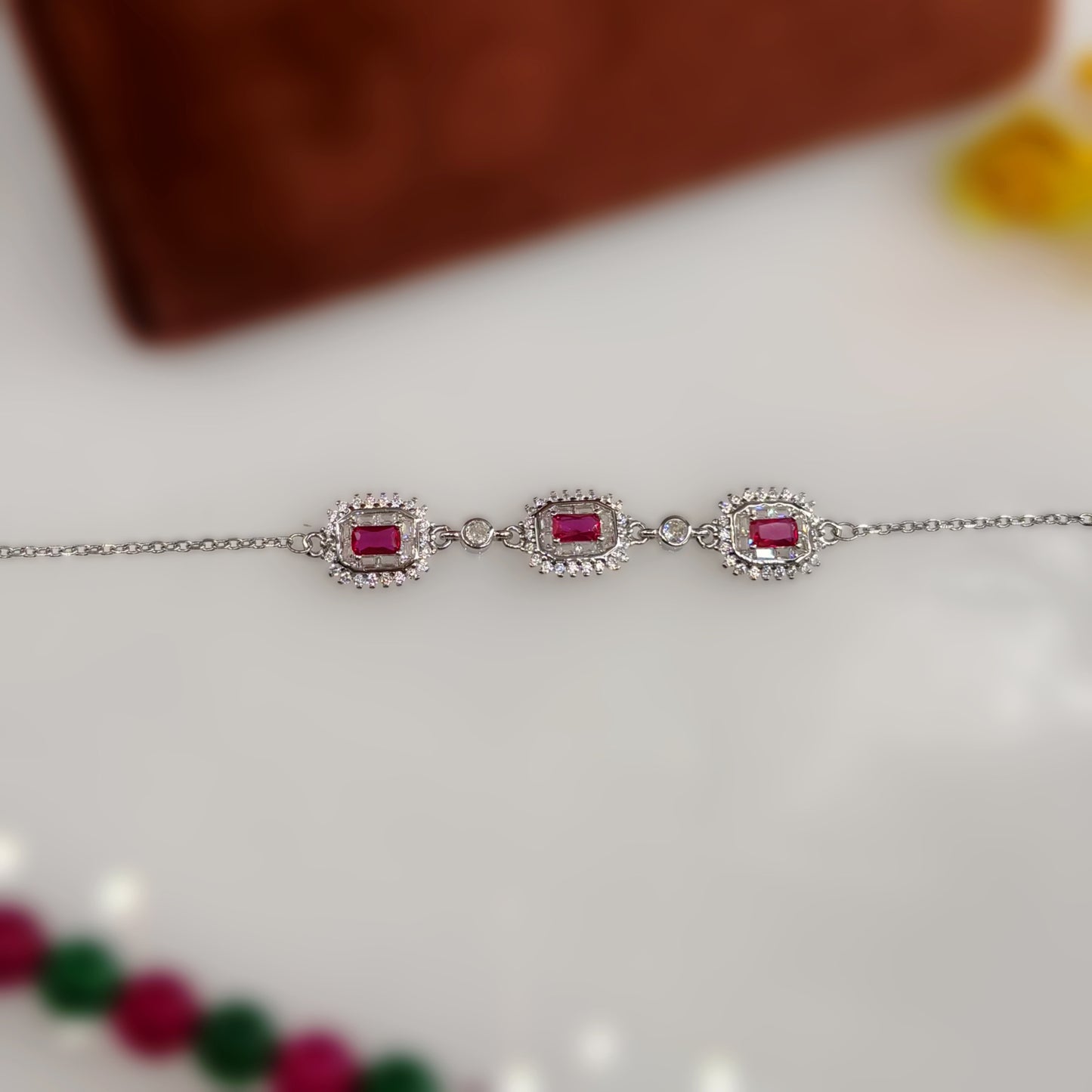 Royal Ruby Empress Triple Halo Bracelet in Italian 92.5 Silver