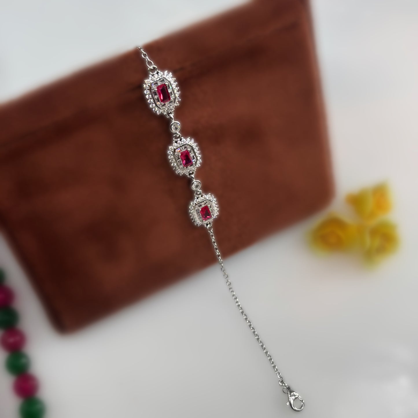 Royal Ruby Empress Triple Halo Bracelet in Italian 92.5 Silver