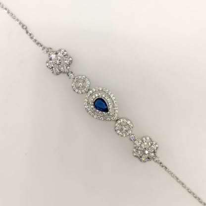 Royal Sapphire Droplet Halo Bracelet in Italian 92.5 Silver