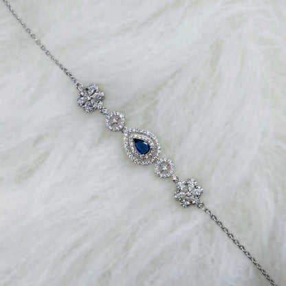 Royal Sapphire Droplet Halo Bracelet in Italian 92.5 Silver