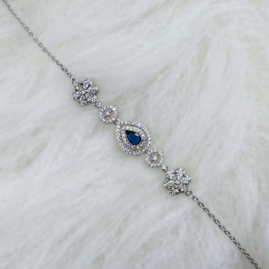 Royal Sapphire Droplet Halo Bracelet in Italian 92.5 Silver