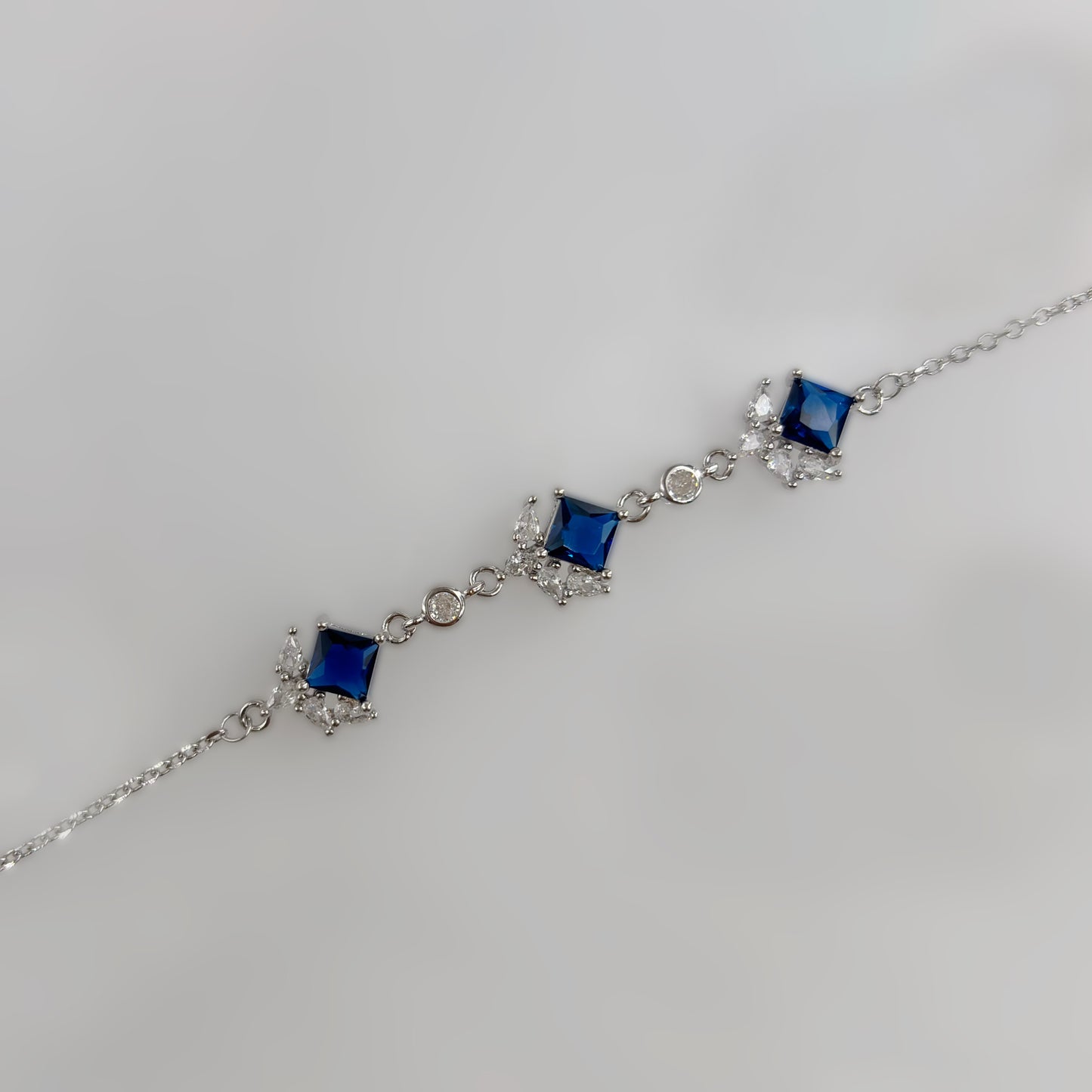 Royal Sapphire Square-Cut CZ Bracelet in Italian 92.5 Silver