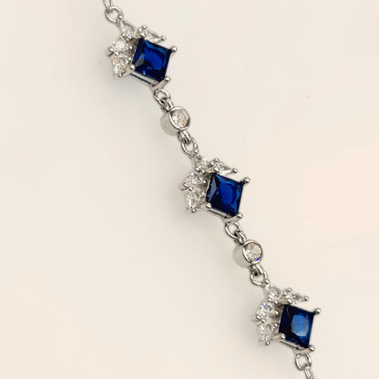 Royal Sapphire Square-Cut CZ Bracelet in Italian 92.5 Silver