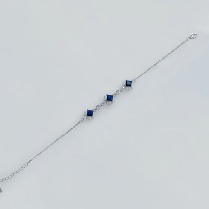 Royal Sapphire Square-Cut CZ Bracelet in Italian 92.5 Silver