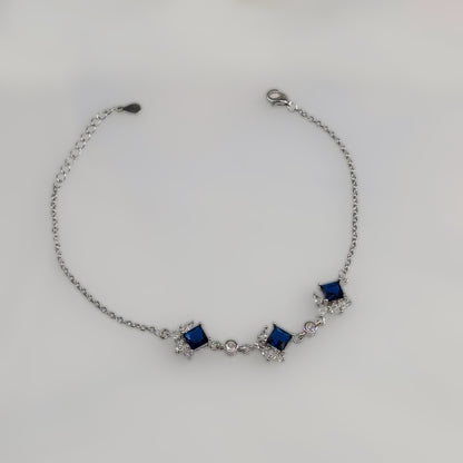 Royal Sapphire Square-Cut CZ Bracelet in Italian 92.5 Silver