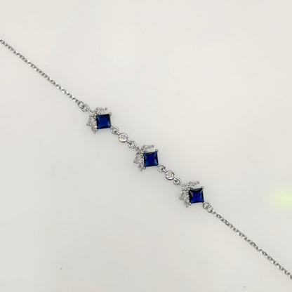 Royal Sapphire Square-Cut CZ Bracelet in Italian 92.5 Silver