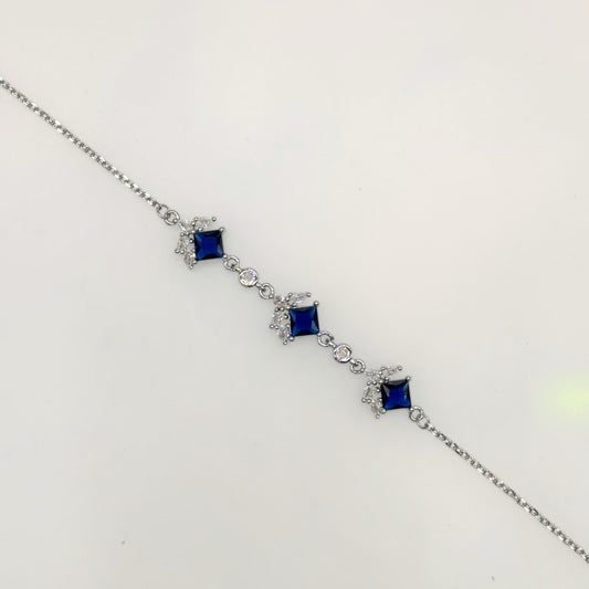 Royal Sapphire Square-Cut CZ Bracelet in Italian 92.5 Silver