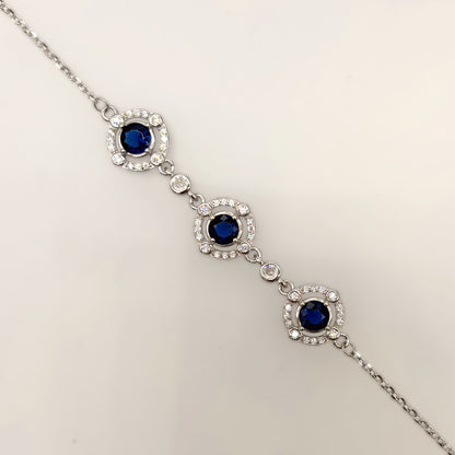 Royal Midnight Sapphire Halo Bracelet in Italian 92.5 Silver