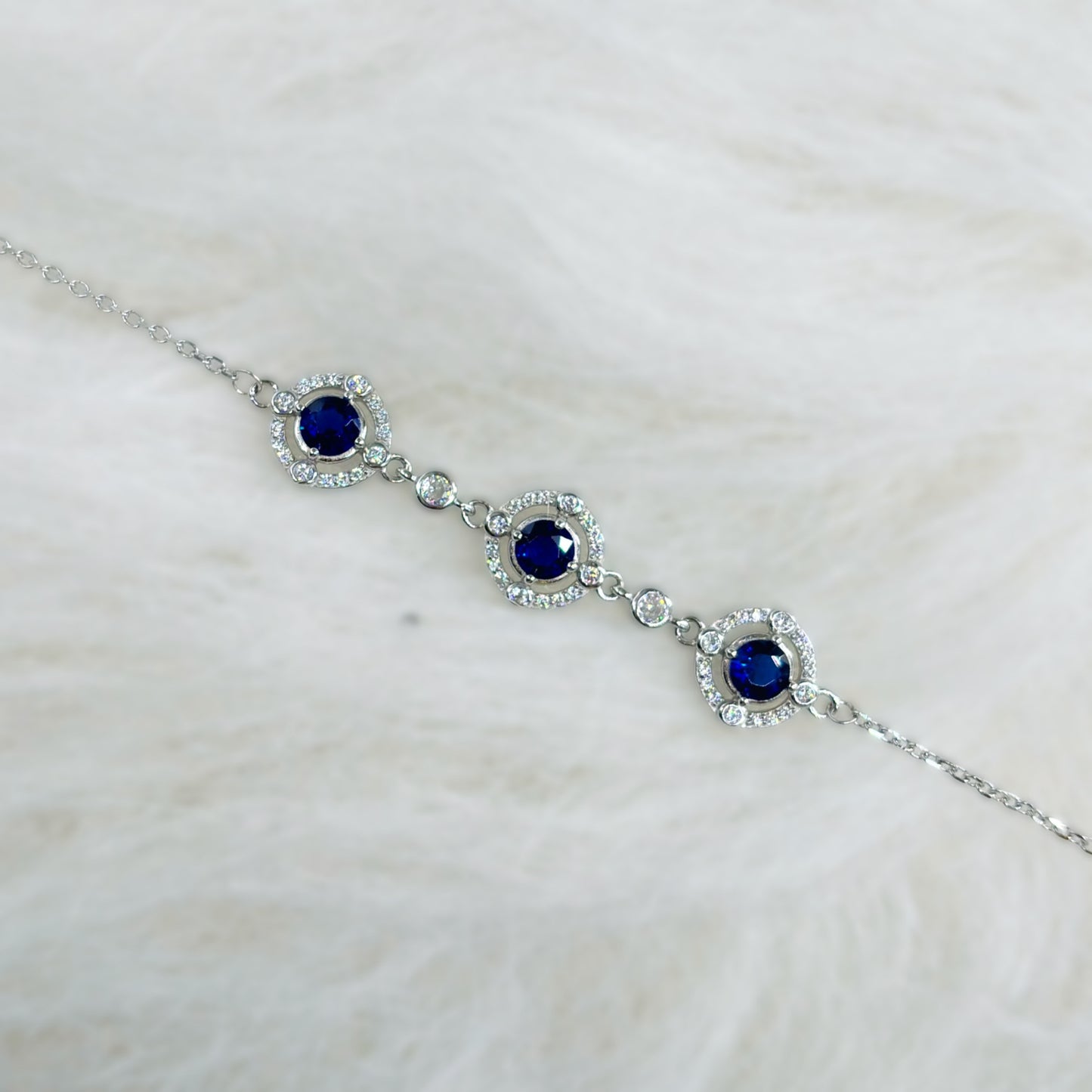 Royal Midnight Sapphire Halo Bracelet in Italian 92.5 Silver