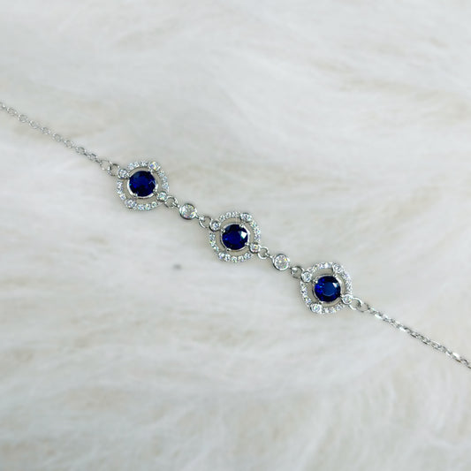 Royal Midnight Sapphire Halo Bracelet in Italian 92.5 Silver