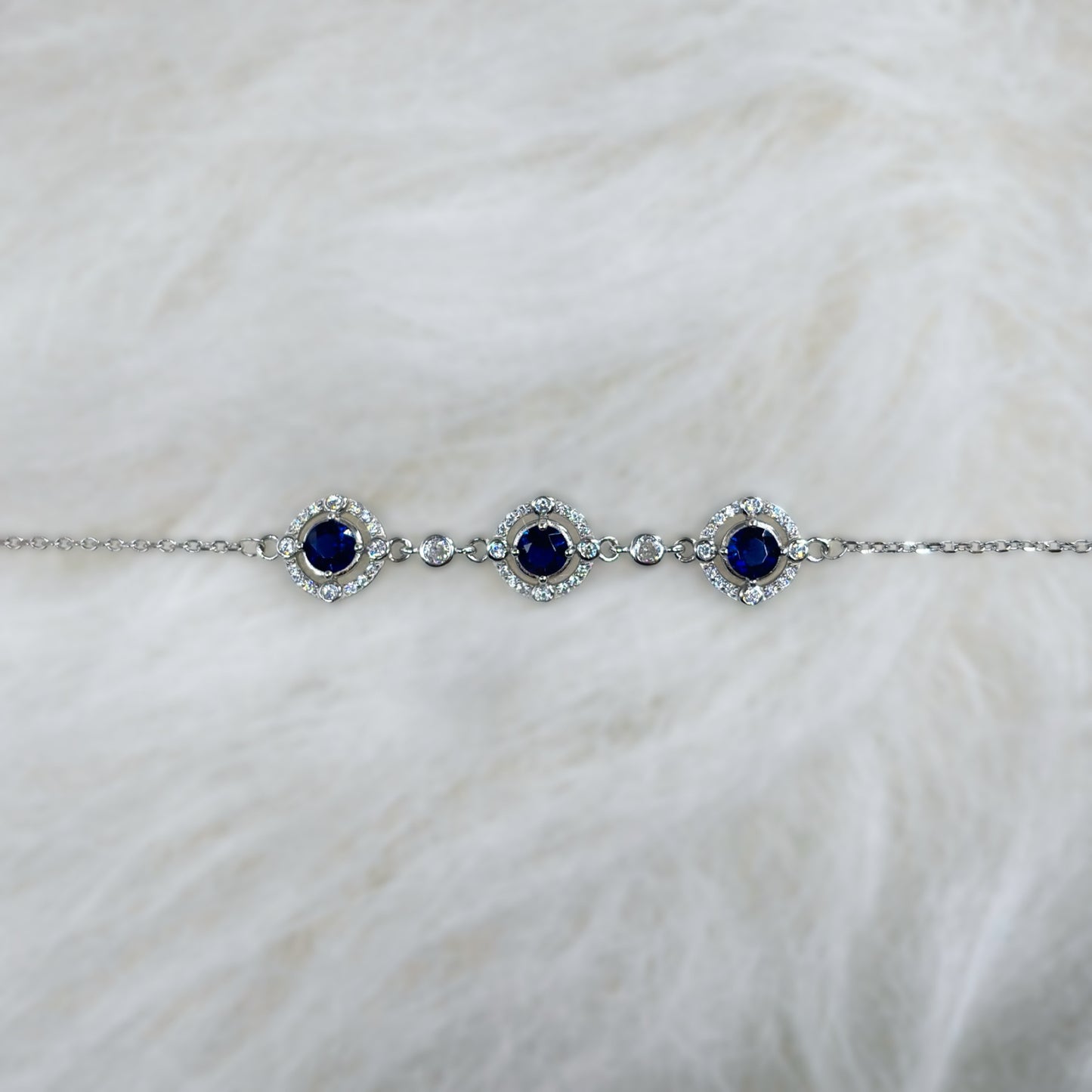 Royal Midnight Sapphire Halo Bracelet in Italian 92.5 Silver