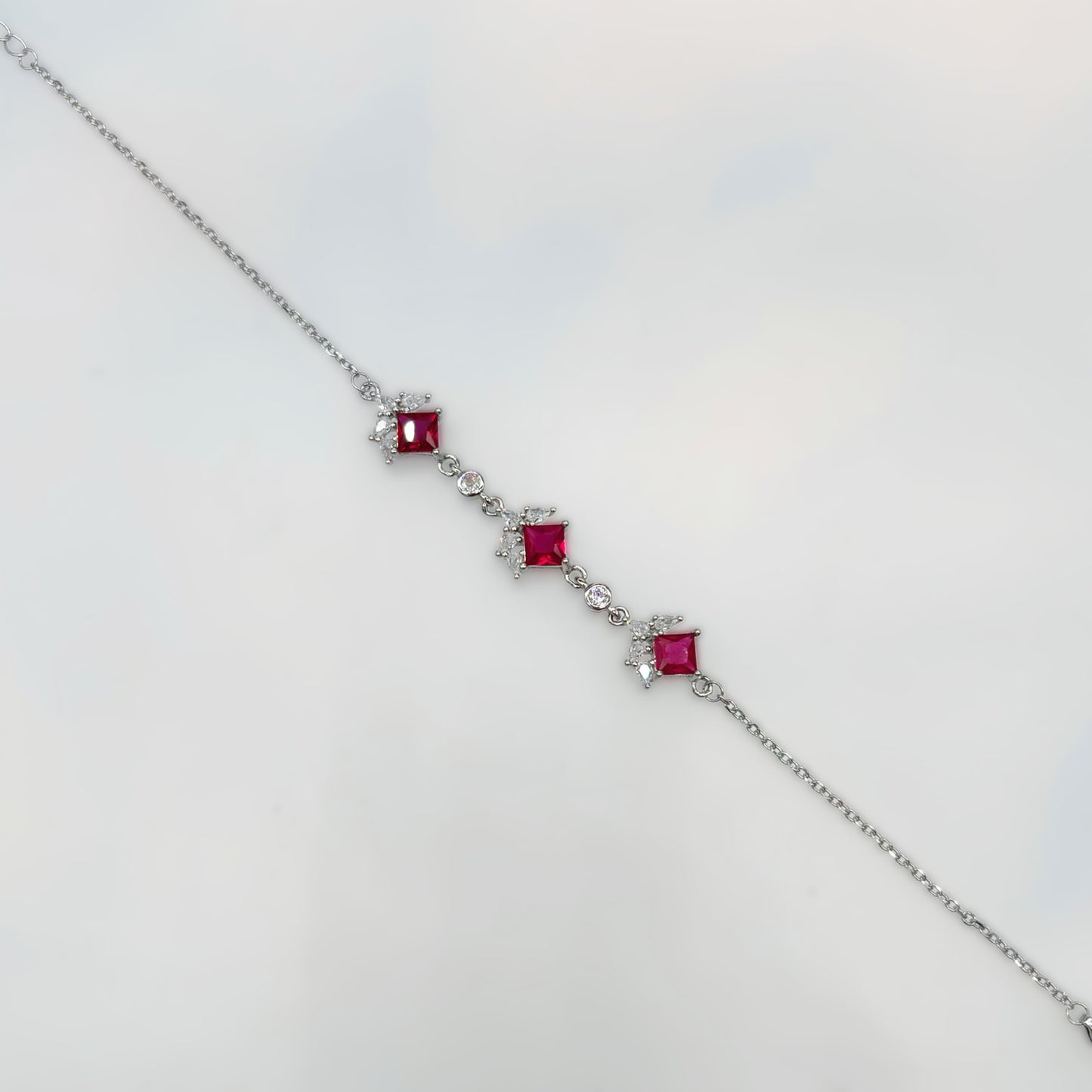 Royal Ruby Princess Cut Bracelet in Italian 92.5 Silver