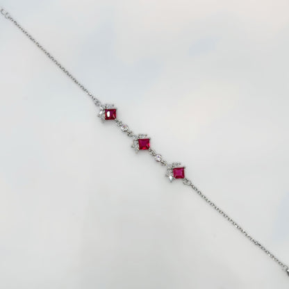 Royal Ruby Princess Cut Bracelet in Italian 92.5 Silver