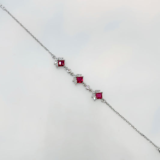 Royal Ruby Princess Cut Bracelet in Italian 92.5 Silver
