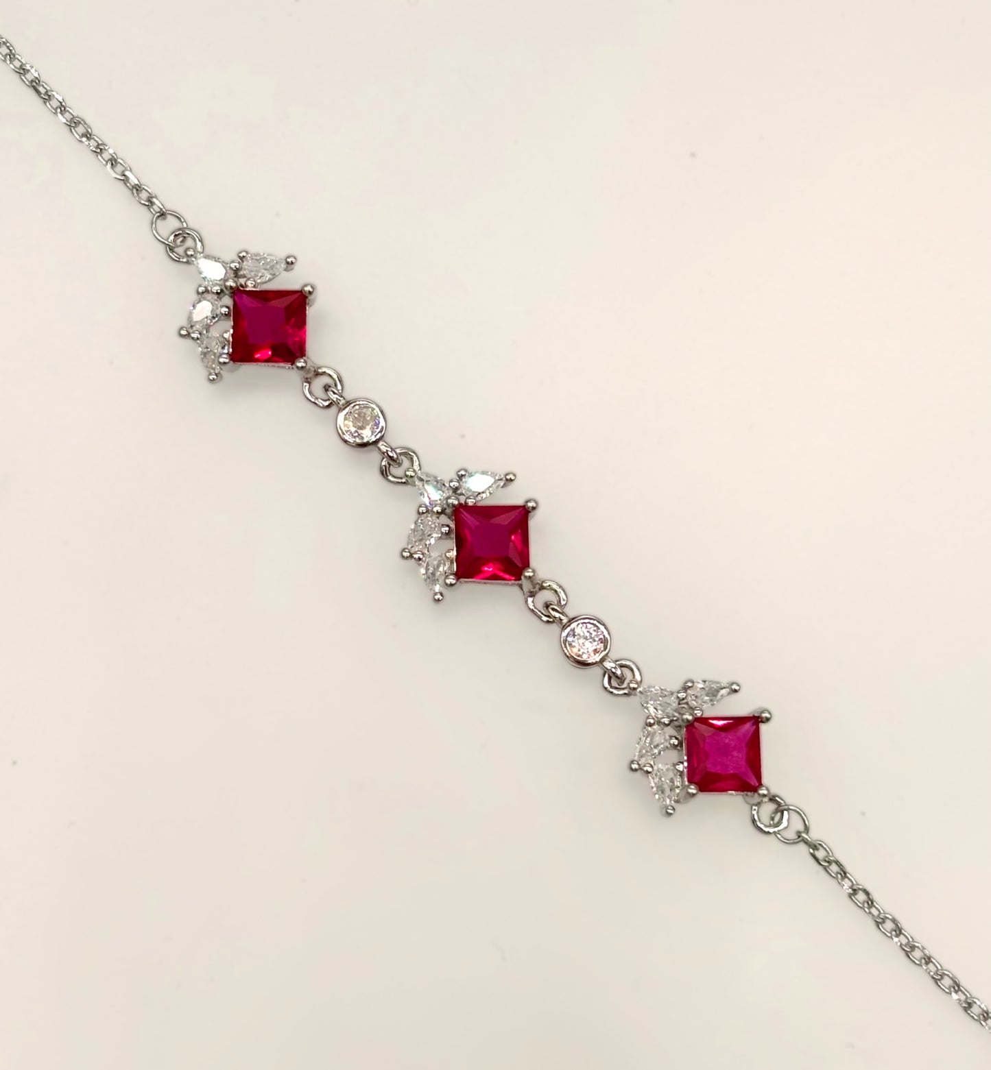Royal Ruby Princess Cut Bracelet in Italian 92.5 Silver