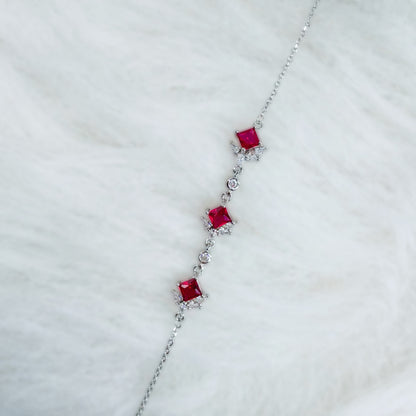 Royal Ruby Princess Cut Bracelet in Italian 92.5 Silver