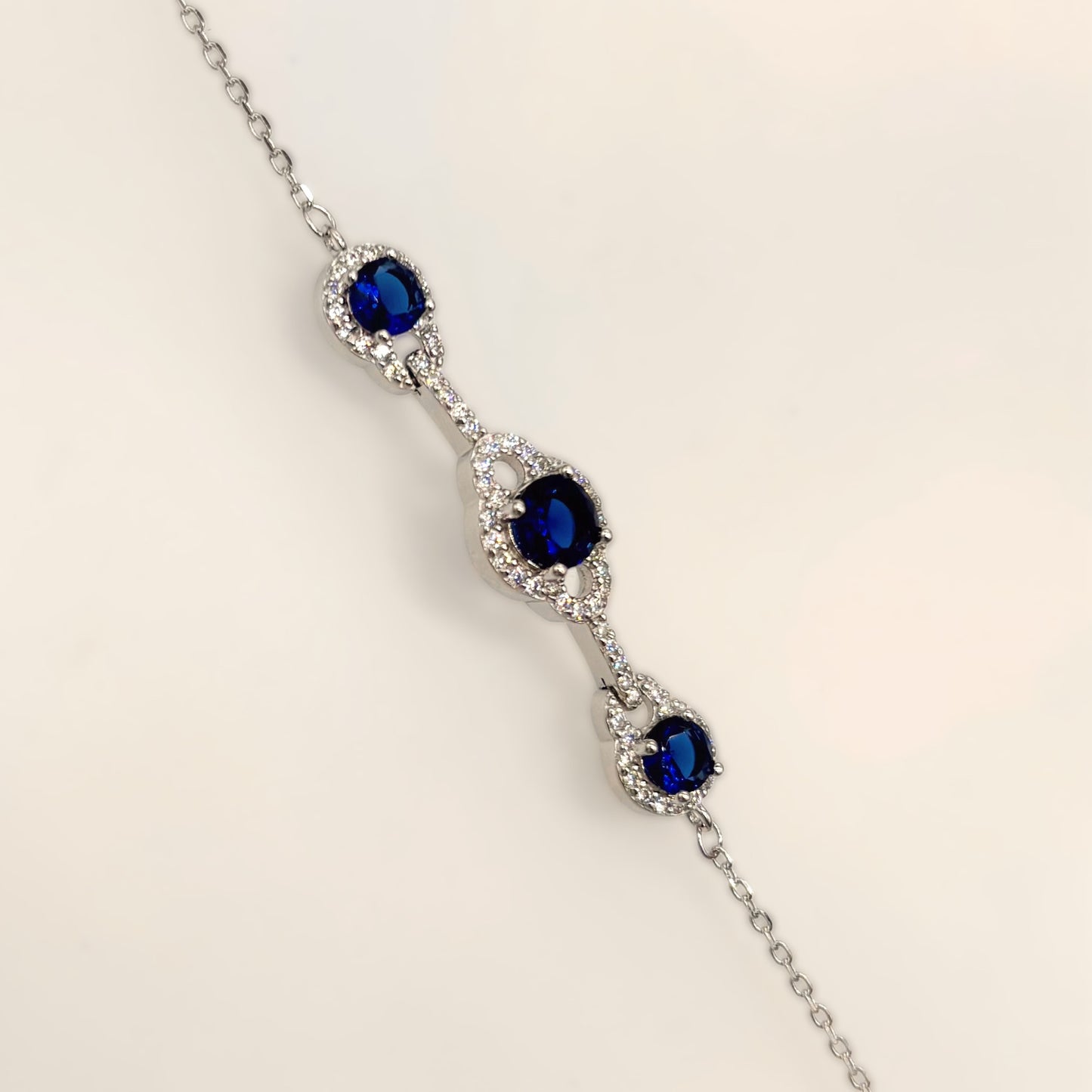 Royal Sapphire Halo Luxury Bracelet in Italian 92.5 Silver
