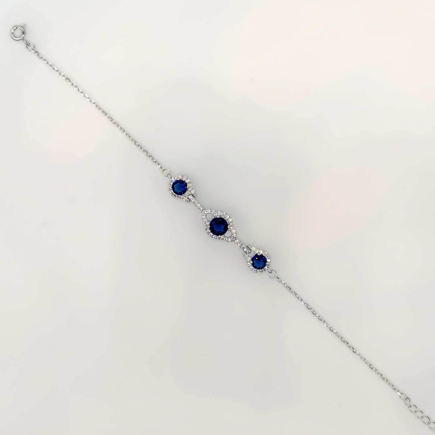 Royal Sapphire Halo Luxury Bracelet in Italian 92.5 Silver