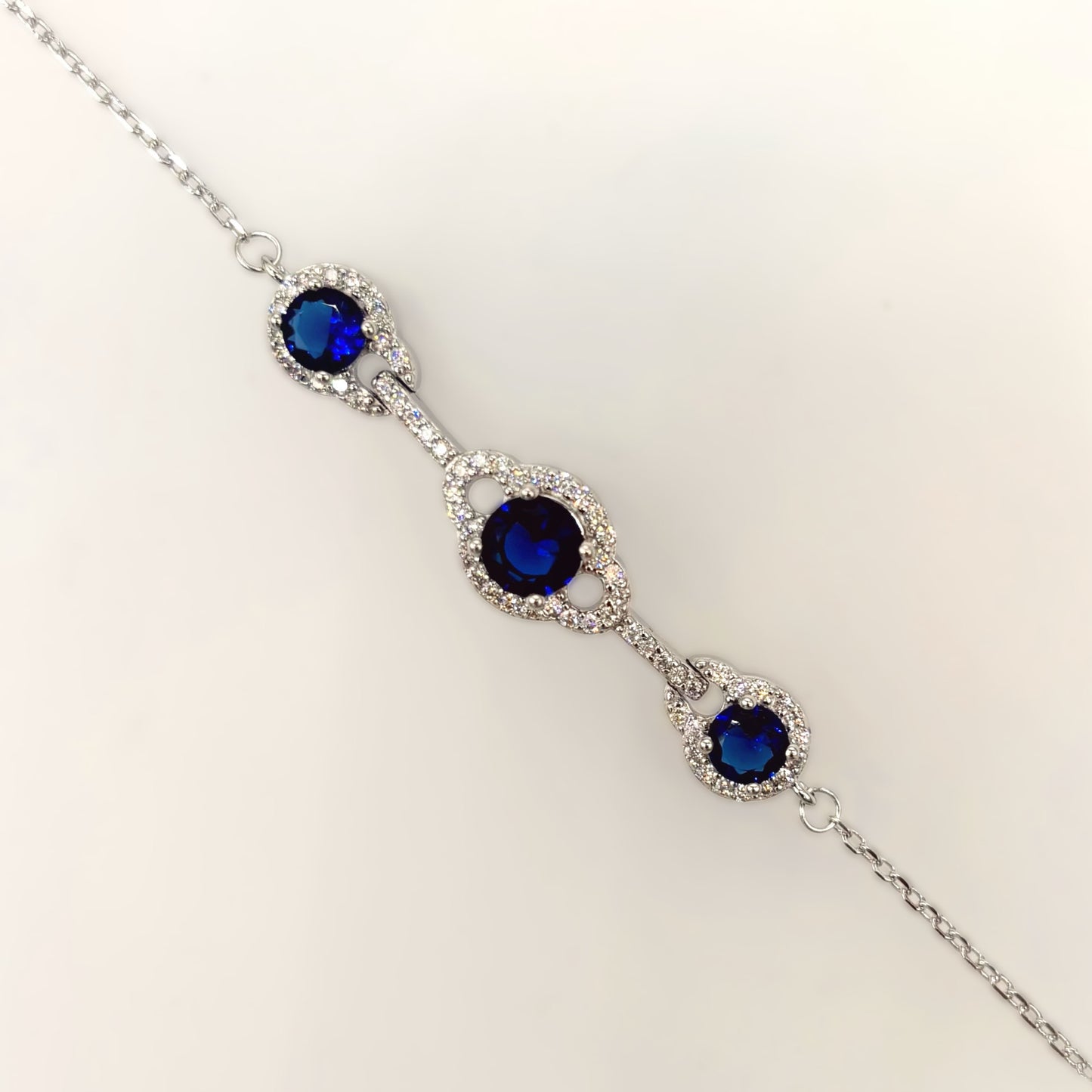 Royal Sapphire Halo Luxury Bracelet in Italian 92.5 Silver