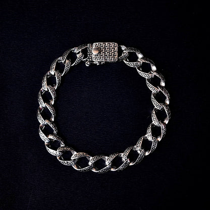 92.5 Silver Oxidised Greek Key Link Bracelet