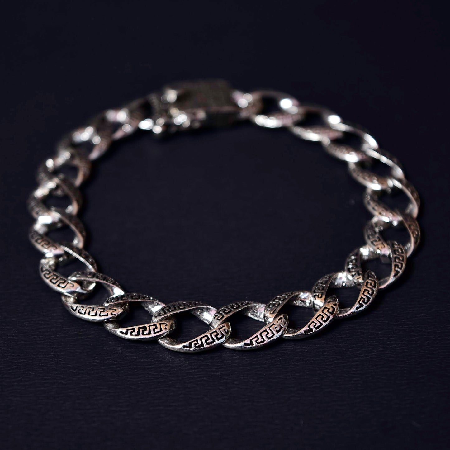 92.5 Silver Oxidised Greek Key Link Bracelet