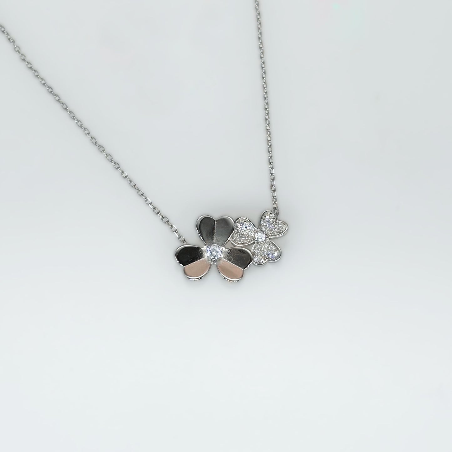 Dual Flower Necklace in Italian 92.5 Silver