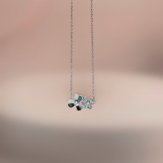 Dual Flower Necklace in Italian 92.5 Silver