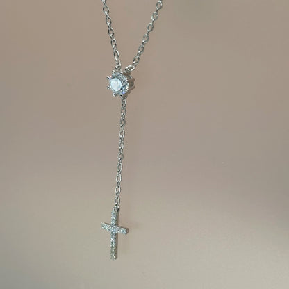 Elegant Cross Drop Necklace in Italian 92.5 Silver