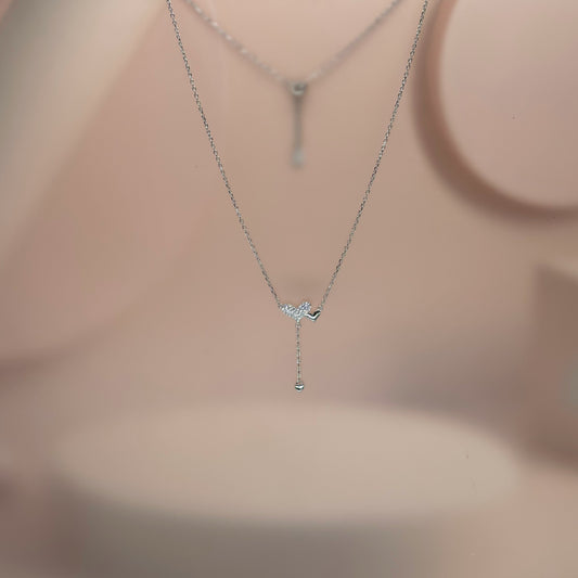 Double Heart Drop Necklace in Italian 92.5 Silver