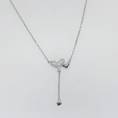 Double Heart Drop Necklace in Italian 92.5 Silver