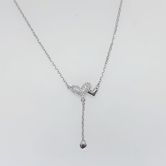 Double Heart Drop Necklace in Italian 92.5 Silver