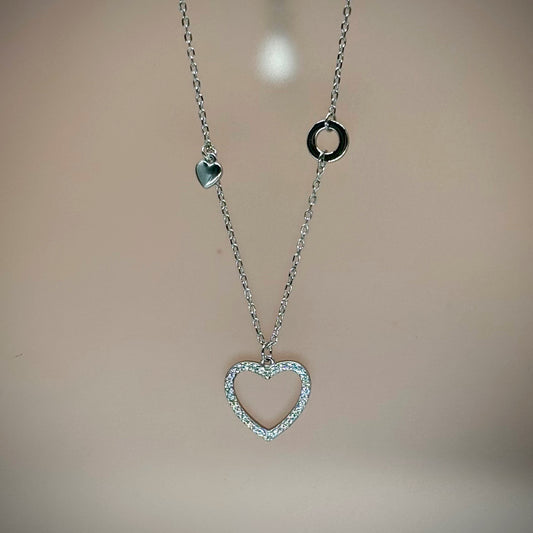 Open Heart Necklace in Italian 92.5 Silver