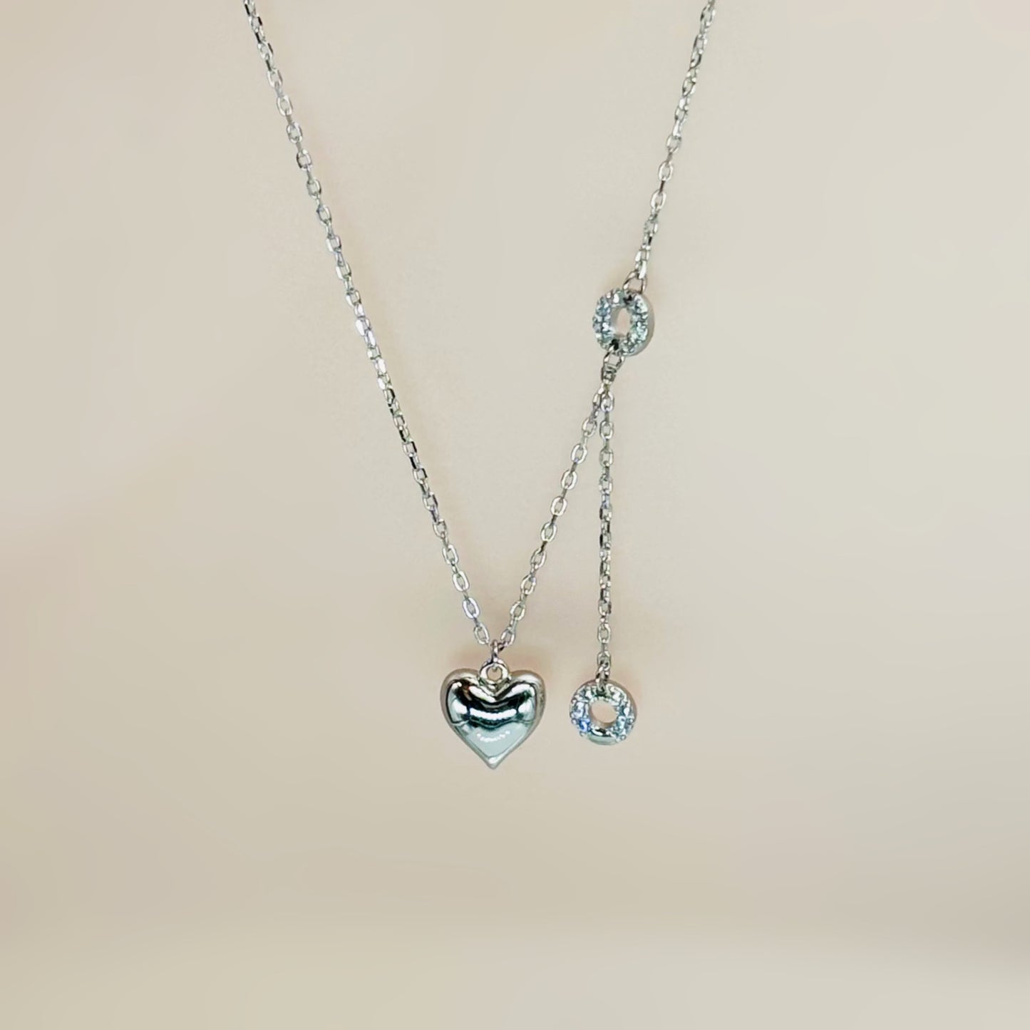 Heart & Circle Drop Necklace in Italian 92.5 Silver