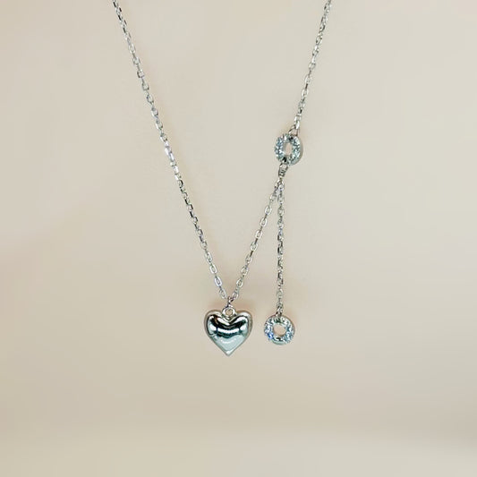 Heart & Circle Drop Necklace in Italian 92.5 Silver