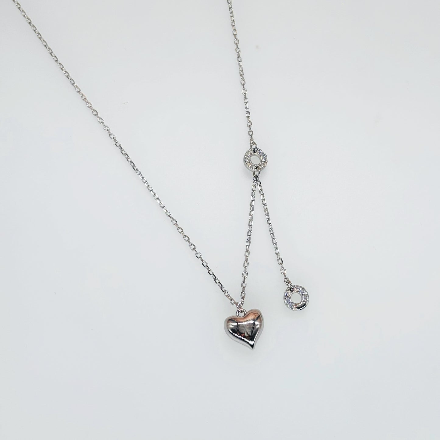 Heart & Circle Drop Necklace in Italian 92.5 Silver
