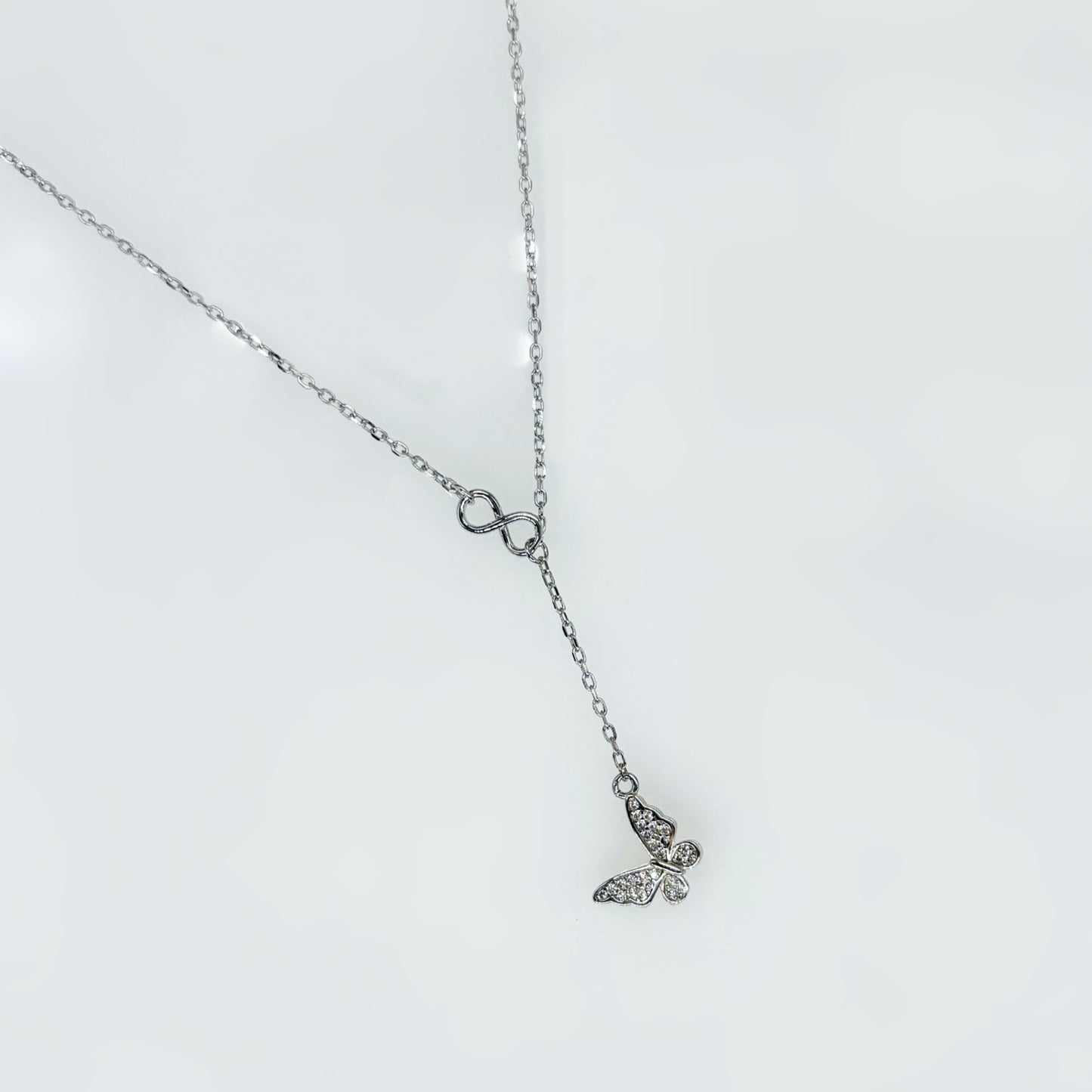 Butterfly & Infinity Drop Necklace in Italian 92.5 Silver