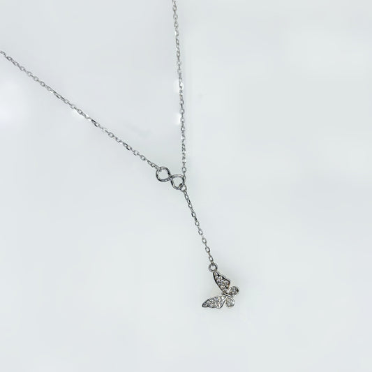 Butterfly & Infinity Drop Necklace in Italian 92.5 Silver