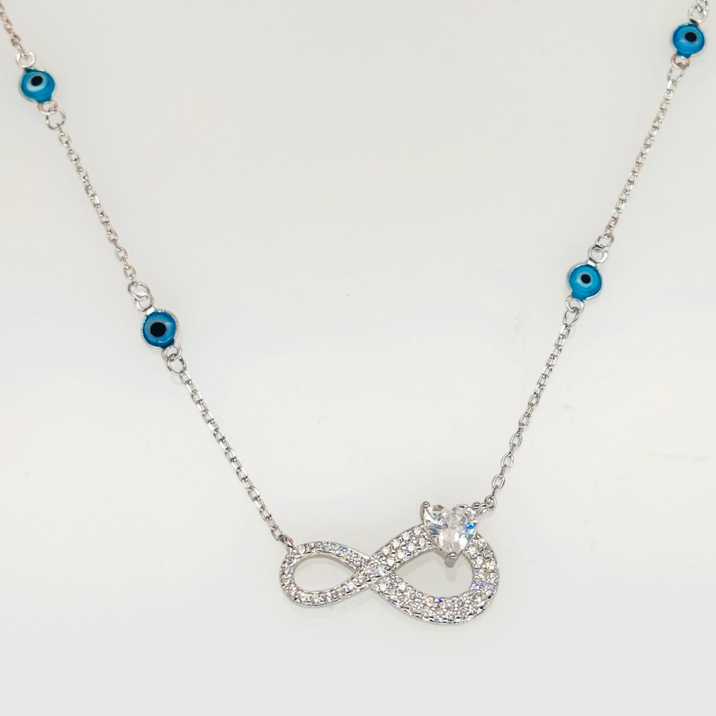 Infinity Evil Eye Necklace in Italian 92.5 Silver