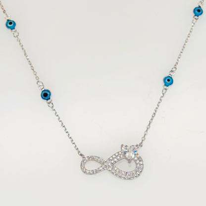 Infinity Evil Eye Necklace in Italian 92.5 Silver