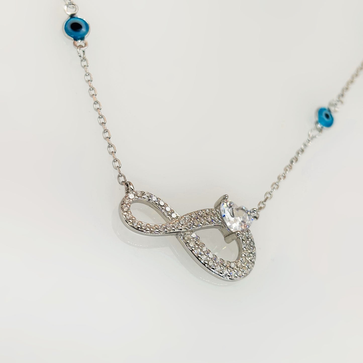 Infinity Evil Eye Necklace in Italian 92.5 Silver