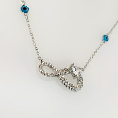 Infinity Evil Eye Necklace in Italian 92.5 Silver