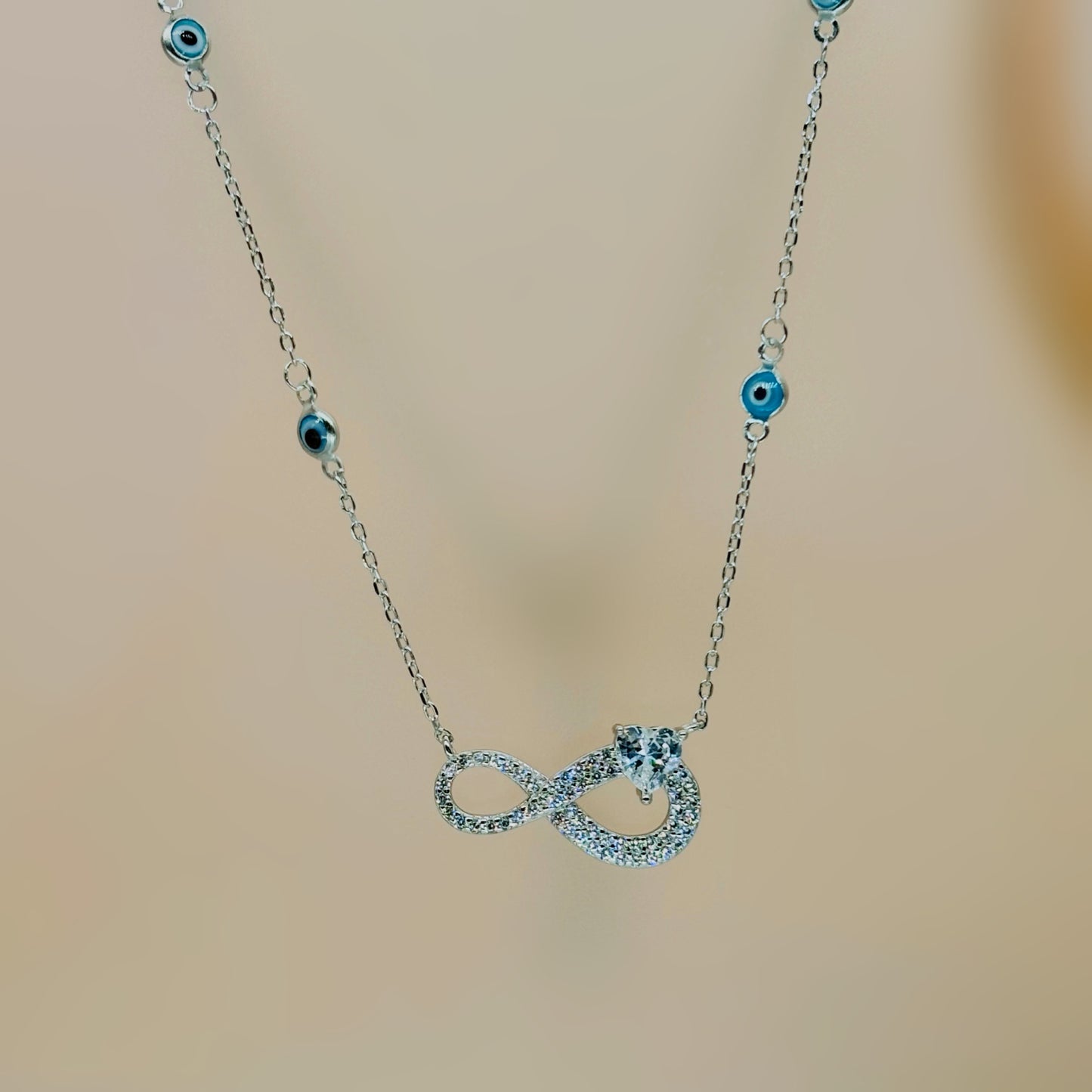 Infinity Evil Eye Necklace in Italian 92.5 Silver