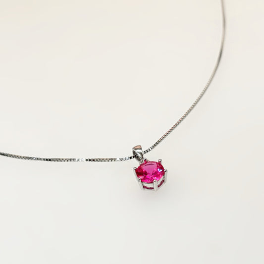 Pink Solitaire Necklace in Italian 92.5 Silver