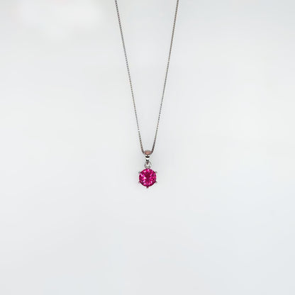 Pink Solitaire Necklace in Italian 92.5 Silver